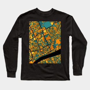 Detroit Map Pattern in Orange & Teal Long Sleeve T-Shirt